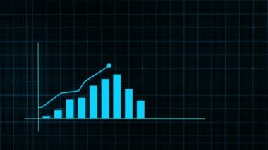 Yüksek teknolojili şebeke arka planında teknolojik tarzda yapılan dijital gelir büyüme grafiğinin büyüyen grafiği. Sunum, reklam ve karlılık ve istatistik kavramı