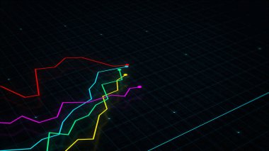 Teknoloji tarzı dijital gelir çizgisi grafiğinin yüksek teknolojili bir şebekeyle karşılaştırılması. Sunum, reklam ve karlılık ve istatistik kavramı