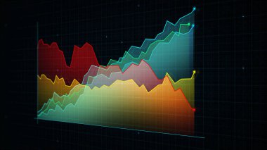 Teknoloji tarzı dijital gelir çizgisi grafiğinin yüksek teknolojili bir şebekeyle karşılaştırılması. Sunum, reklam ve karlılık ve istatistik kavramı