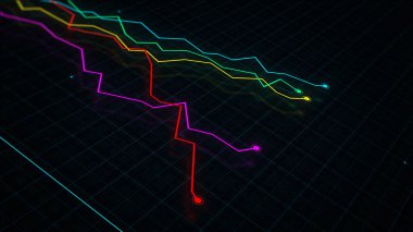 Teknoloji tarzı dijital gelir çizgisi grafiğinin yüksek teknolojili bir şebekeyle karşılaştırılması. Sunum, reklam ve karlılık ve istatistik kavramı