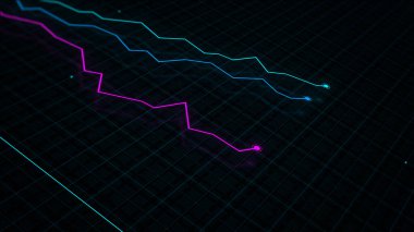 Teknoloji tarzı dijital gelir çizgisi grafiğinin yüksek teknolojili bir şebekeyle karşılaştırılması. Sunum, reklam ve karlılık ve istatistik kavramı
