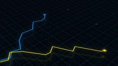 Teknoloji tarzı dijital gelir çizgisi grafiğinin yüksek teknolojili bir şebekeyle karşılaştırılması. Sunum, reklam ve karlılık ve istatistik kavramı