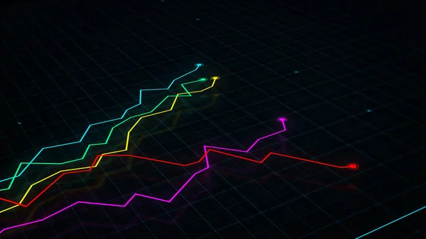 Рендеринг Графика Линии Цифровых Доходов Техническом Стиле Фоне Высокотехнологичной Сетки — стоковое фото