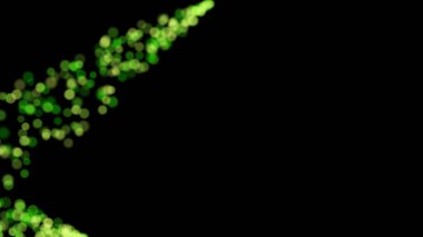 Uzayda, siyah bir zemin üzerine dağılmış, üç boyutlu şık, parlak, renkli parçacıkların yorumlanması. Uzayda sihirli polen. Harika bir bitki örtüsü. Herhangi bir tasarım için mükemmel arkaplan ve öge