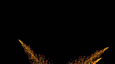 Siyah arka planda zarif bir şekilde büyüyen üç boyutlu parlak dallar. Büyülü muhteşem bitki örtüsü. Herhangi bir tasarım için mükemmel arkaplan ve öge