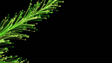 Siyah arka planda zarif bir şekilde büyüyen üç boyutlu parlak dallar. Büyülü muhteşem bitki örtüsü. Herhangi bir tasarım için mükemmel arkaplan ve öge