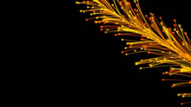 Siyah arka planda zarif bir şekilde büyüyen zarif parlak dalın 3 boyutlu görüntüsü. Büyülü muhteşem bitki örtüsü. Herhangi bir tasarım için mükemmel arkaplan ve öge