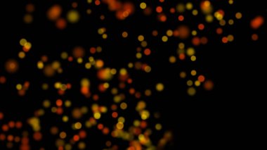 Uzayda, siyah bir zemin üzerine dağılmış, üç boyutlu şık, parlak, renkli parçacıkların yorumlanması. Uzayda sihirli polen. Harika bir bitki örtüsü. Herhangi bir tasarım için mükemmel arkaplan ve öge