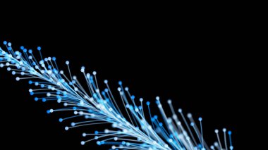 Siyah arka planda zarif bir şekilde büyüyen şık bir Noel dalının 3 boyutlu görüntüsü. Büyülü muhteşem bitki örtüsü. Herhangi bir tasarım için mükemmel arkaplan ve öge