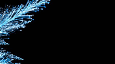 Siyah arka planda zarif bir şekilde büyüyen üç boyutlu şık Noel dalları. Büyülü muhteşem bitki örtüsü. Herhangi bir tasarım için mükemmel arkaplan ve öge