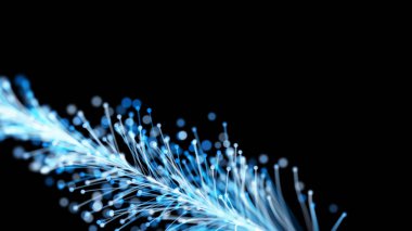 Siyah zemin üzerinde zarif parçacıklar olan üç boyutlu şık bir Noel aydınlığı sunumu. Büyülü muhteşem bitki örtüsü. Herhangi bir tasarım için mükemmel arkaplan ve öge