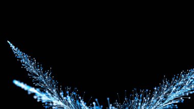 Siyah arka planda zarif bir şekilde büyüyen üç boyutlu şık Noel dalları. Büyülü muhteşem bitki örtüsü. Herhangi bir tasarım için mükemmel arkaplan ve öge