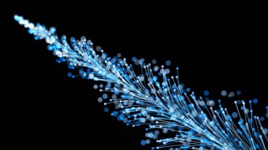 Siyah zemin üzerinde zarif parçacıklar olan üç boyutlu şık bir Noel aydınlığı sunumu. Büyülü muhteşem bitki örtüsü. Herhangi bir tasarım için mükemmel arkaplan ve öge