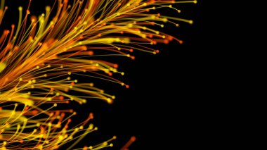 Siyah arka planda zarif bir şekilde büyüyen üç boyutlu parlak dallar. Büyülü muhteşem bitki örtüsü. Herhangi bir tasarım için mükemmel arkaplan ve öge