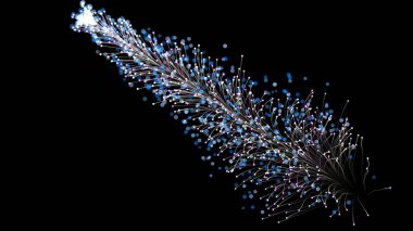 Tarz sahibi parlak bir dalın, siyah arkaplandaki parçacıklara karşı zarif bir şekilde büyümesi. Büyülü muhteşem bitki örtüsü. Herhangi bir tasarım için mükemmel arkaplan ve öge