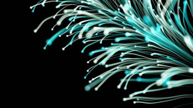 Siyah arka planda zarif bir şekilde büyüyen zarif parlak dalın 3 boyutlu görüntüsü. Büyülü muhteşem bitki örtüsü. Herhangi bir tasarım için mükemmel arkaplan ve öge