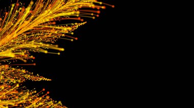 Siyah arka planda zarif bir şekilde büyüyen üç boyutlu parlak dallar. Büyülü muhteşem bitki örtüsü. Herhangi bir tasarım için mükemmel arkaplan ve öge