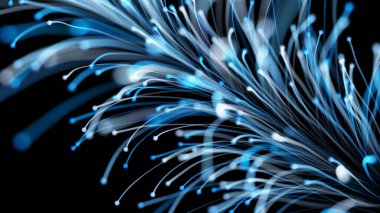 Siyah arka planda zarif bir şekilde büyüyen şık bir Noel dalının 3 boyutlu görüntüsü. Büyülü muhteşem bitki örtüsü. Herhangi bir tasarım için mükemmel arkaplan ve öge