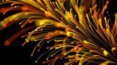 Siyah arka planda zarif bir şekilde büyüyen zarif parlak dalın 3 boyutlu görüntüsü. Büyülü muhteşem bitki örtüsü. Herhangi bir tasarım için mükemmel arkaplan ve öge