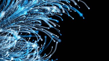 Siyah arka planda zarif bir şekilde büyüyen üç boyutlu şık Noel dalları. Büyülü muhteşem bitki örtüsü. Herhangi bir tasarım için mükemmel arkaplan ve öge