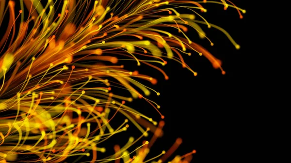 Siyah arka planda zarif bir şekilde büyüyen üç boyutlu parlak dallar. Büyülü muhteşem bitki örtüsü. Herhangi bir tasarım için mükemmel arkaplan ve öge