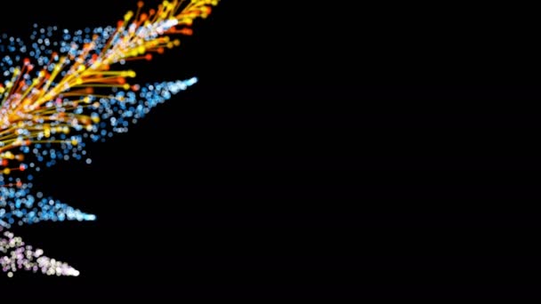 Стильна Анімація Яскравих Барвистих Гілок Частинками Динамічно Елегантно Росте Чорному — стокове відео
