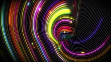 Çizgileri olan bir yüzeydeki spiral girdap ışık akımları. Sunumlar, tatiller ve görüntüler için renkli ve dekoratif arka planlar. Işık yükselen dalga hareketleri