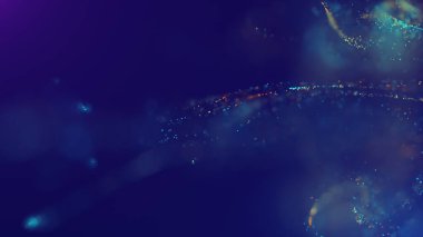 Uzayda çok renkli, enerjik, soyut parçacık bulutunun 3 boyutlu yansıması. Parlayan sıvı parçacıkları dinamik akış. Güzel Soyut Arkaplan. Geleceğin ışıltılı alan efekti