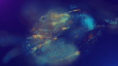 Uzayda çok renkli, enerjik, soyut parçacık bulutunun 3 boyutlu yansıması. Parlayan sıvı parçacıkları dinamik akış. Güzel Soyut Arkaplan. Geleceğin ışıltılı alan efekti