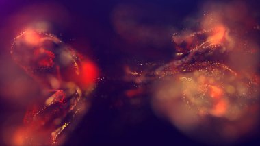 Uzayda çok renkli, enerjik, soyut parçacık bulutunun 3 boyutlu yansıması. Parlayan sıvı parçacıkları dinamik akış. Güzel Soyut Arkaplan. Geleceğin ışıltılı alan efekti