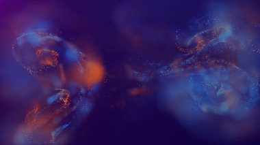 Uzayda çok renkli, enerjik, soyut parçacık bulutunun 3 boyutlu yansıması. Parlayan sıvı parçacıkları dinamik akış. Güzel Soyut Arkaplan. Geleceğin ışıltılı alan efekti