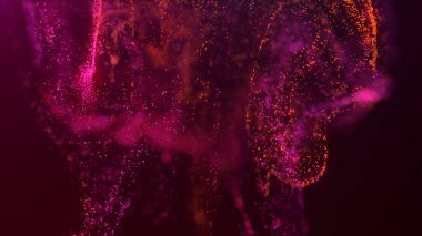 Uzayda çok renkli, enerjik, soyut parçacık bulutunun 3 boyutlu yansıması. Parlayan sıvı parçacıkları dinamik akış. Güzel Soyut Arkaplan. Geleceğin ışıltılı alan efekti