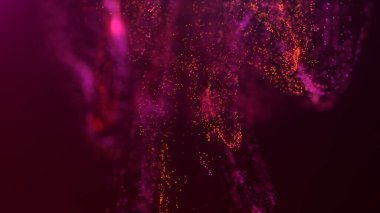 Uzayda çok renkli, enerjik, soyut parçacık bulutunun 3 boyutlu yansıması. Parlayan sıvı parçacıkları dinamik akış. Güzel Soyut Arkaplan. Geleceğin ışıltılı alan efekti