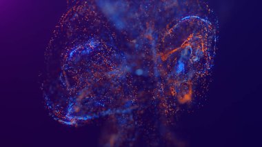 Uzayda çok renkli, enerjik, soyut parçacık bulutunun 3 boyutlu yansıması. Parlayan sıvı parçacıkları dinamik akış. Güzel Soyut Arkaplan. Geleceğin ışıltılı alan efekti