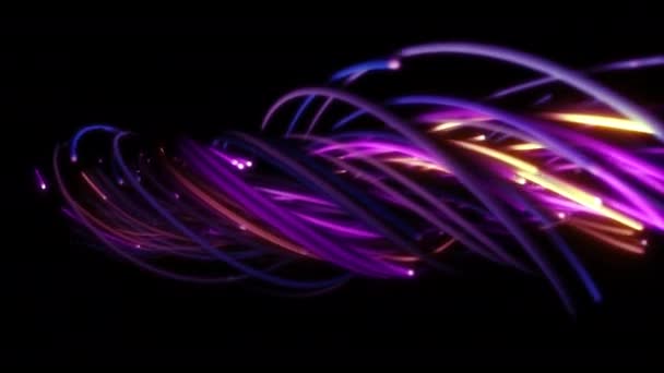 色彩斑斓的由绳子 纤维或金属丝构成的抽象背景 空间中明亮的线交织在一起 线形成结构纤维 — 图库视频影像