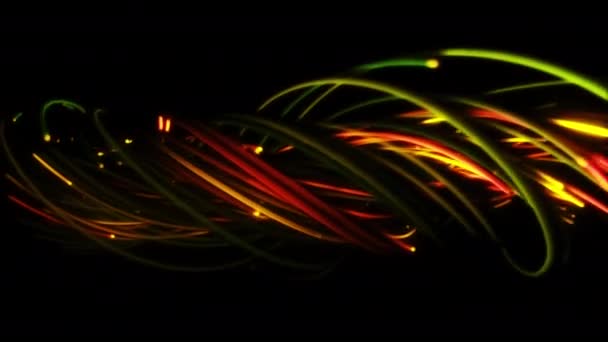 リボン 繊維またはワイヤのカラフルな抽象的な背景 宇宙における明るい弦の交叉 構造繊維を形成する線 — ストック動画