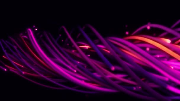 Tellerin Çizgilerin Kurdelelerin Liflerin Kabloların Renkli Soyut Arkaplanı Uzayda Parlak — Stok video