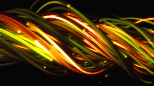 3D rendering of a colorful abstract background of strings, lines, ribbons, fibers or wires. Interweaving of bright strings in space. Lines form structural fibers