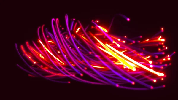 3D渲染一个彩色的抽象背景的字符串 纤维或电线 空间中明亮的线交织在一起 线形成结构纤维 — 图库照片