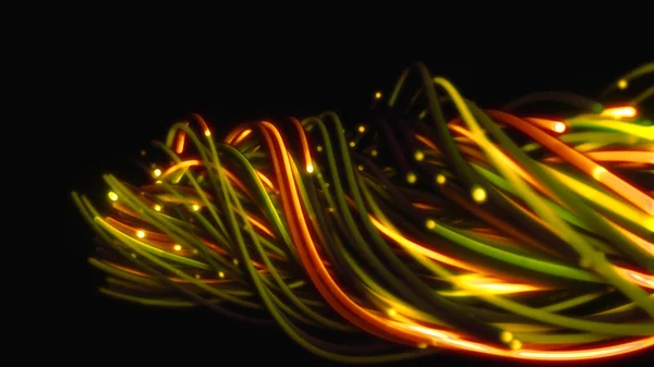 3D rendering of a colorful abstract background of strings, lines, ribbons, fibers or wires. Interweaving of bright strings in space. Lines form structural fibers