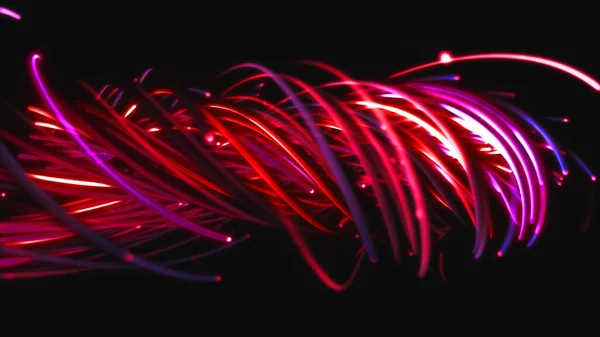 リボン 繊維またはワイヤのカラフルな抽象的な背景の3Dレンダリング 宇宙における明るい弦の交叉 構造繊維を形成する線 — ストック写真