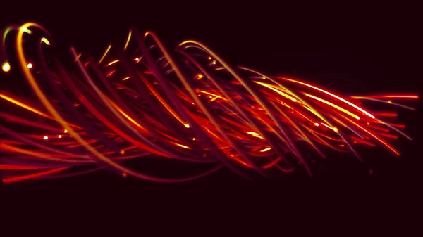 リボン 繊維またはワイヤのカラフルな抽象的な背景の3Dレンダリング 宇宙における明るい弦の交叉 構造繊維を形成する線 — ストック写真