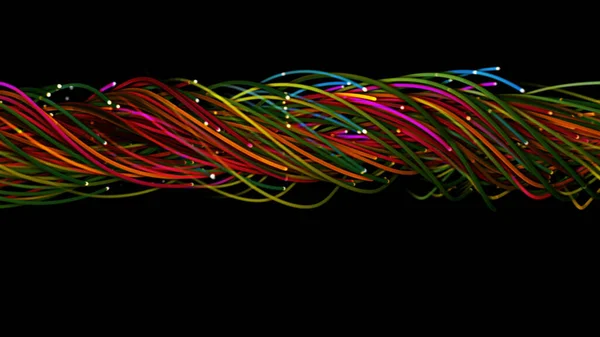 Rendering Colorful Abstract Background Strings Lines Ribbons Fibers Wires Interweaving — Stock Photo, Image