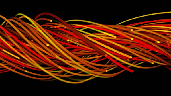 3D rendering of a colorful abstract background of strings, lines, ribbons, fibers or wires. Interweaving of bright strings in space. Lines form structural fibers