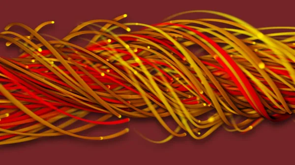 3D rendering of a colorful abstract background of strings, lines, ribbons, fibers or wires. Interweaving of bright strings in space. Lines form structural fibers