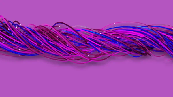 3D rendering of a colorful abstract background of strings, lines, ribbons, fibers or wires. Interweaving of bright strings in space. Lines form structural fibers