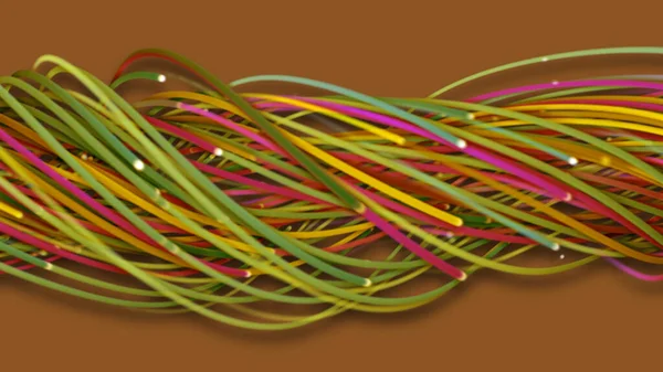 3D渲染一个彩色的抽象背景的字符串 纤维或电线 空间中明亮的线交织在一起 线形成结构纤维 — 图库照片
