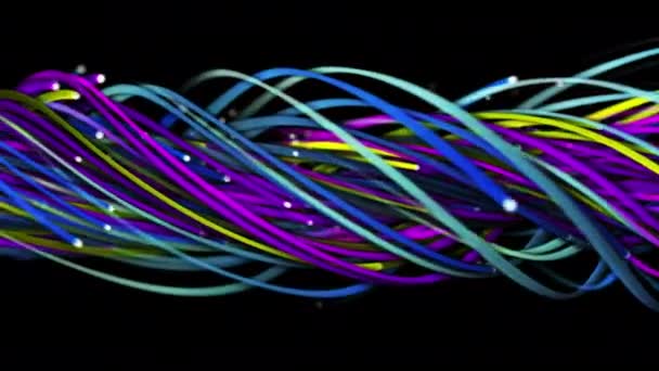 色彩斑斓的由绳子 纤维或金属丝构成的抽象背景 空间中明亮的线交织在一起 线形成结构纤维 — 图库视频影像
