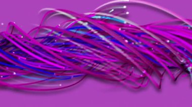 Tellerin, çizgilerin, kurdelelerin, liflerin ve kabloların renkli soyut arkaplanı. Uzayda parlak ipleri birbirine dokumak. Çizgiler yapısal lifler oluşturur