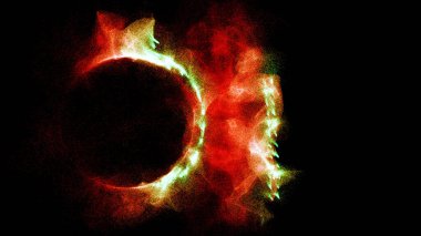 Kozmik enerji dizilerini üç boyutlu yorumluyor. Enerji ince parlak elementler şeklinde akar. Çizgiler yapısal lifler oluşturur